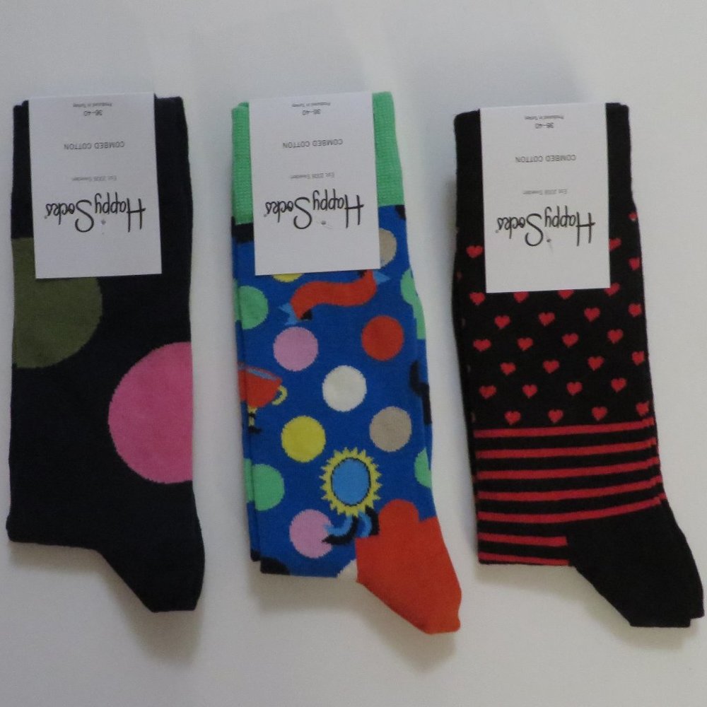 NWT Happy Socks Men Women Unisex Adults 3-Pack Mix Color - V4